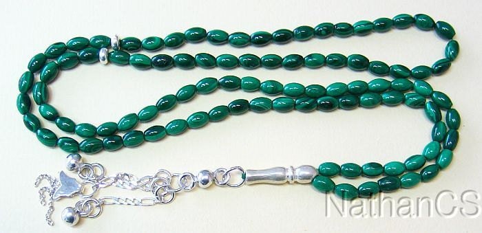 Islamic Prayer Beads Gebteskette 99 Malachite & Sterling Silver