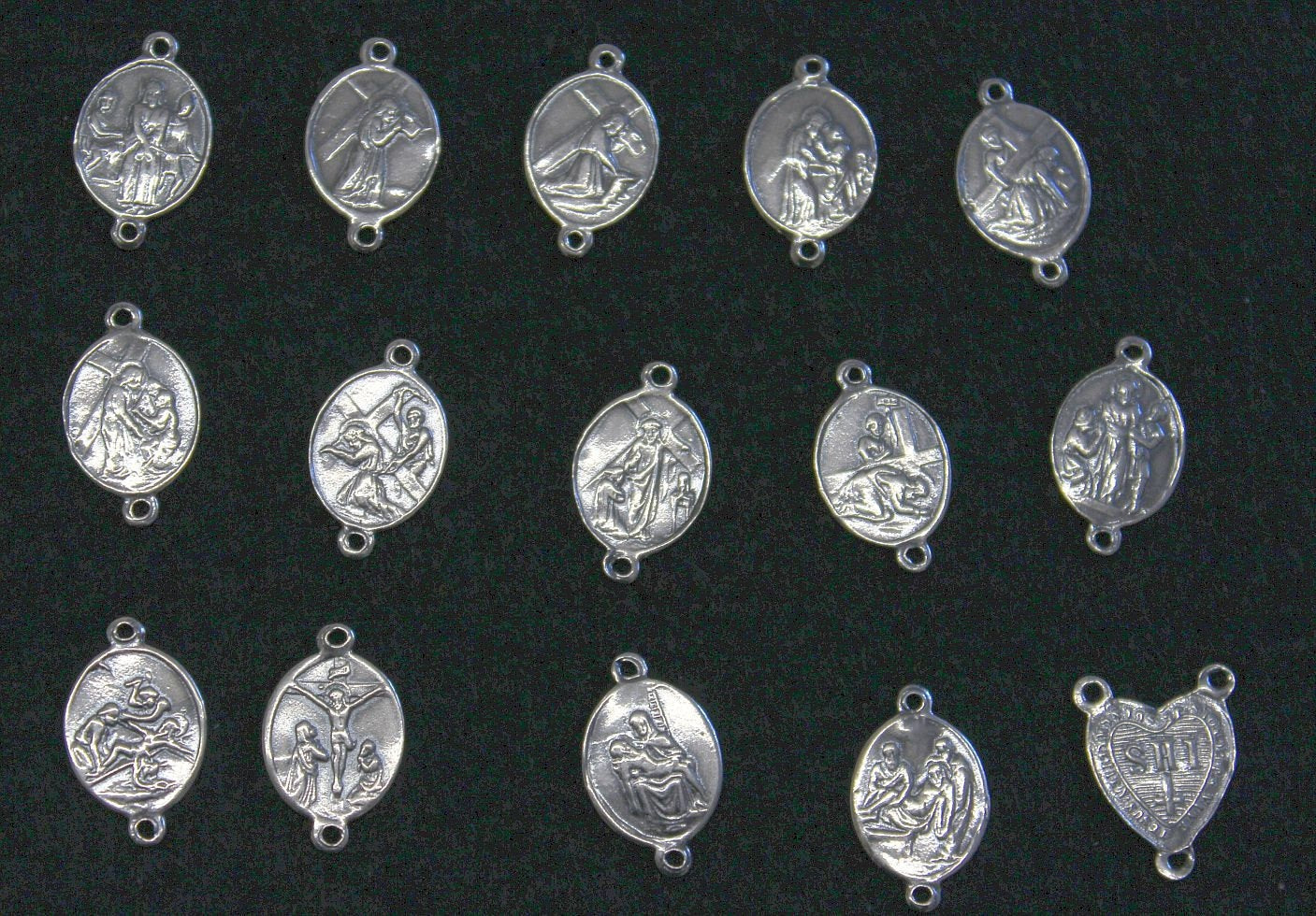 Stations of the Cross Unique Rosary all Vintage Mother Of Pearl w 19th Cent Medals and Art Nouveau Crucifix ALL Sterling Silver