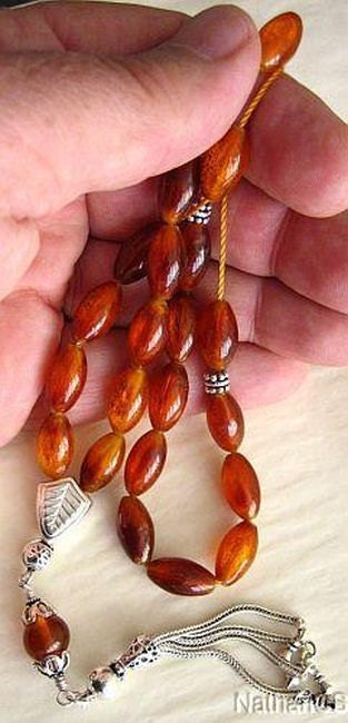 Greek Komboloi Dark Honey Baltic Amber & Sterling Silver
