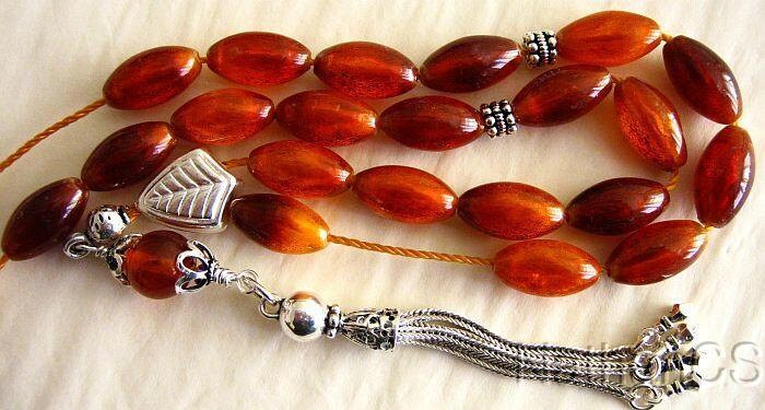 Greek Komboloi Dark Honey Baltic Amber & Sterling Silver