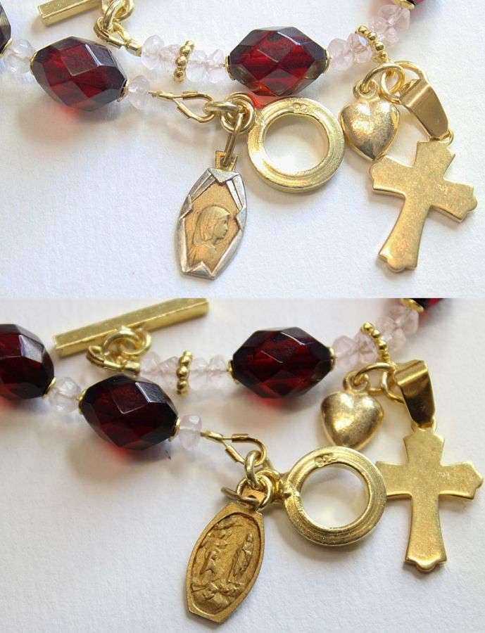 Catholic Rosary Bracelet Rare Diamond 1930's Cherry Bakelite & Vermeil- TESTED XXR
