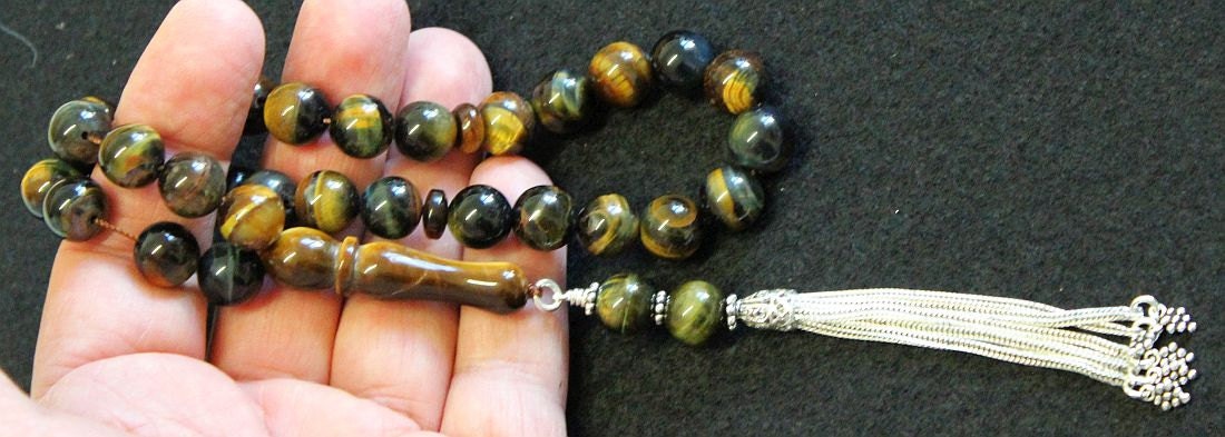 Luxury Prayer Beads Tesbih Hawk Eye and Sterling Top Quality - Collector's item