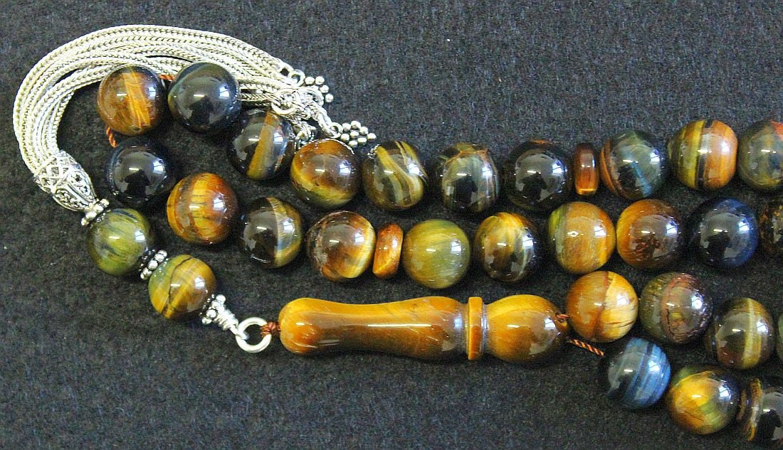 Luxury Prayer Beads Tesbih Hawk Eye and Sterling Top Quality - Collector's item