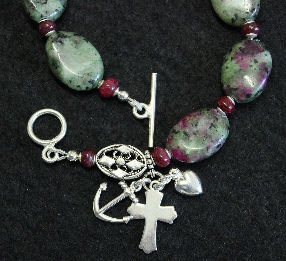 Anglican Episcopal Rosary Bracelet: Ruby Zoisite, Ruby & Sterling Silver - rare