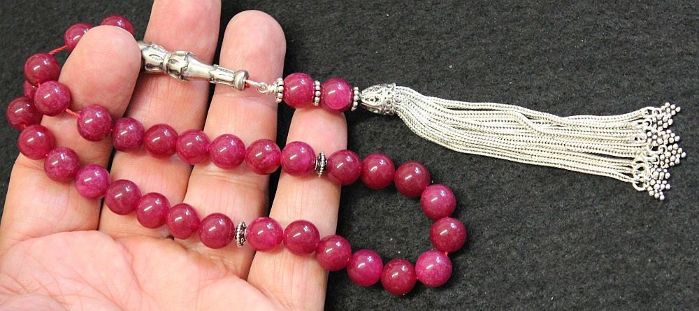 Luxury Prayer Beads Tesbih Thailand Rubies and Sterling Silver - Top Quality - XXR Collector's
