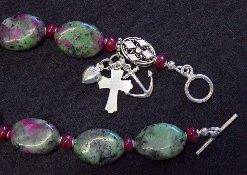 Anglican Episcopal Rosary Bracelet: Ruby Zoisite, Ruby & Sterling Silver - rare