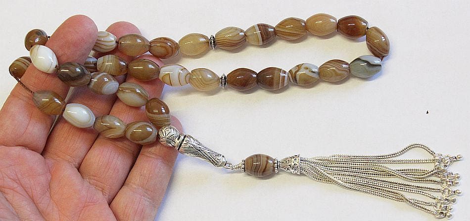 Luxury Prayer Beads Tesbih AA Botswana Agate & Sterling Silver - Top Quality - Collector's