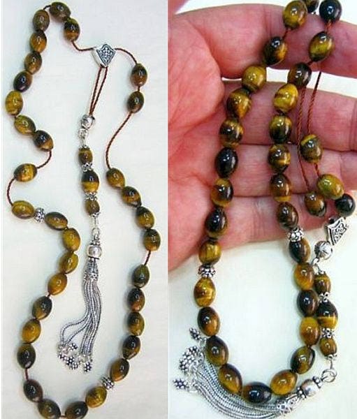 Greek Komboloi worry beads oval Tiger Eye & Sterling Silver