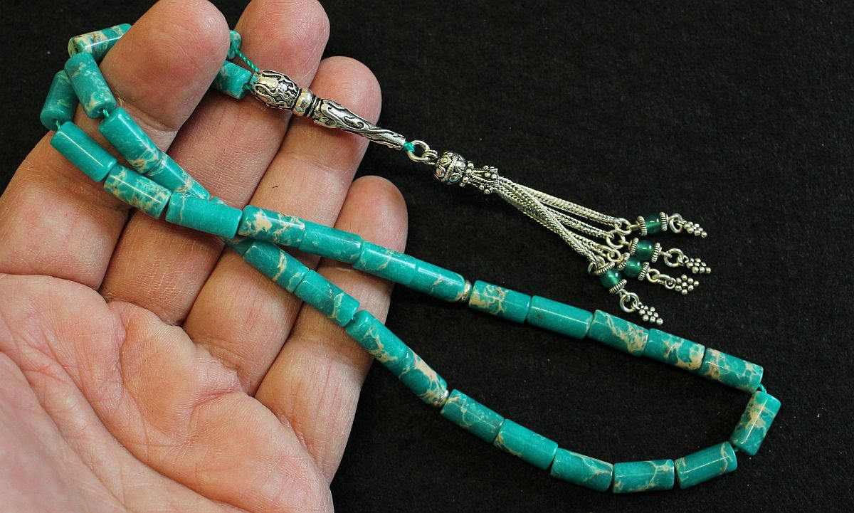 Prayer Worry Beads Komboloi Snake Skin Jasper & Sterling Silver