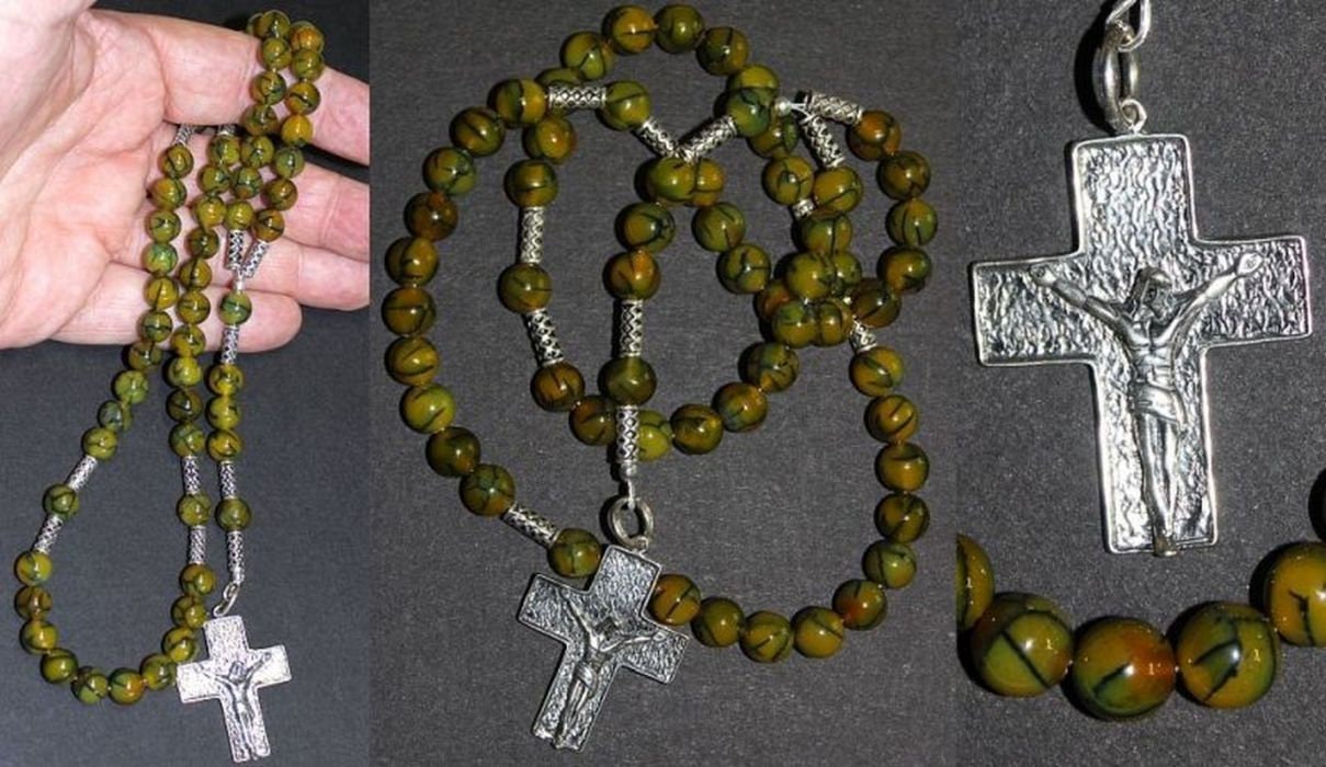 Catholic Rosary Dragon Veins Agate & Sterling Silver - Hand Made
