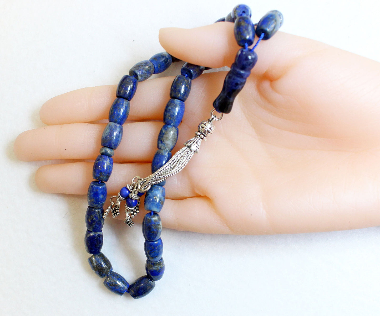 Prayer Beads Komboloi Collector's Quality Barrel Afgan Lapis & Sterling Tesbih