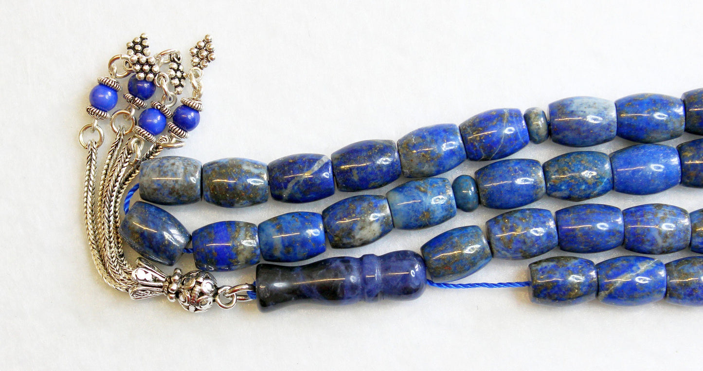 Prayer Beads Komboloi Collector's Quality Barrel Afgan Lapis & Sterling Tesbih