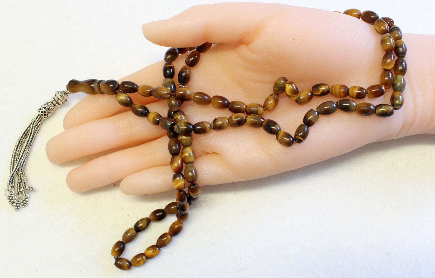 Islamic Prayer Beads Gebetskette 99 Oval Tiger Eye & Sterling Silver