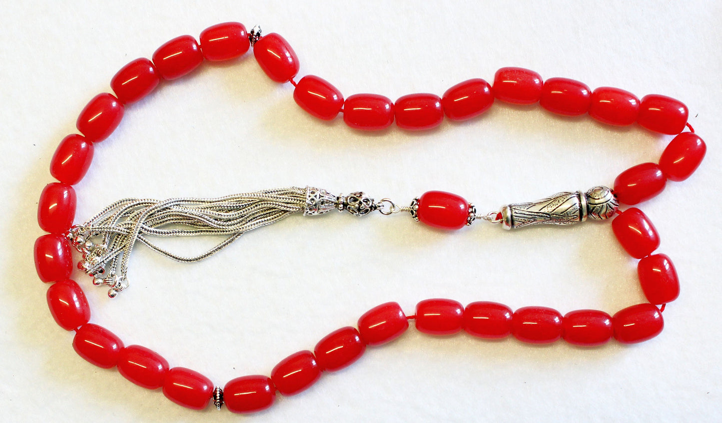 Luxury Prayer Beads Tesbih Large Barrel Tourmaline & Sterling - Collector's
