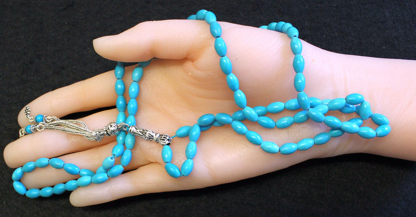 Islamic Prayer Beads Gebetskette 99 A Grade Turquoise & Sterling Silver