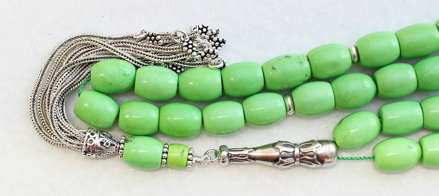 Luxury Prayer Beads Tesbih Lime Turquoise & Sterling -Top Quality- Collector's