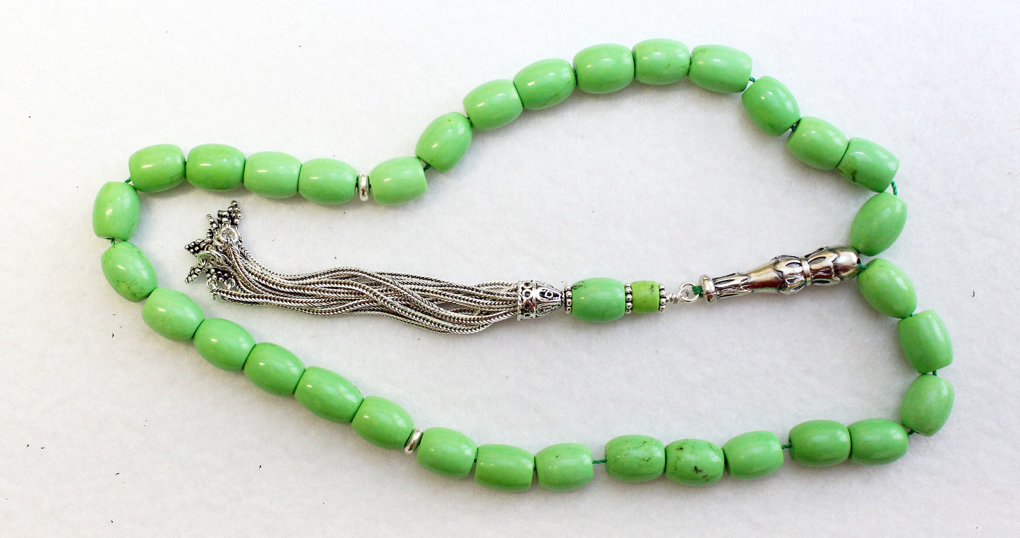Luxury Prayer Beads Tesbih Lime Turquoise & Sterling -Top Quality- Collector's
