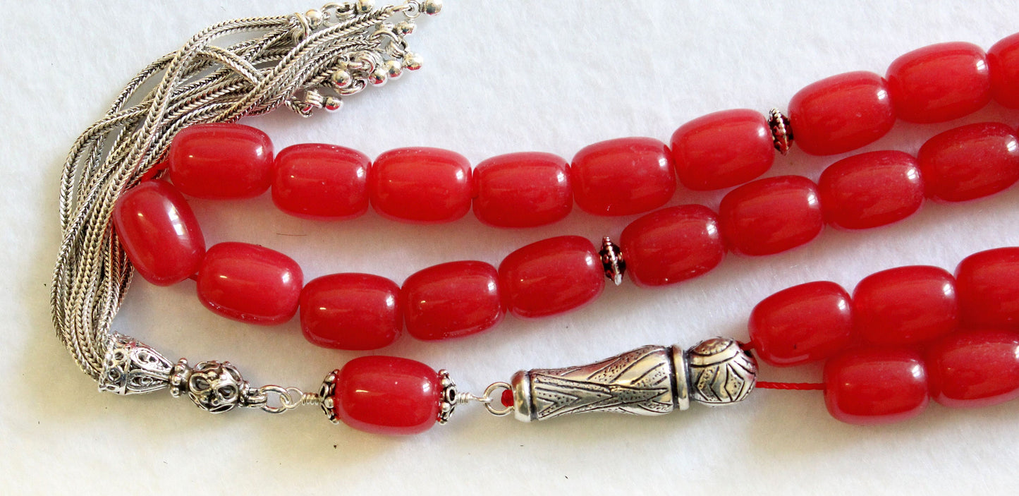 Luxury Prayer Beads Tesbih Large Barrel Tourmaline & Sterling - Collector's