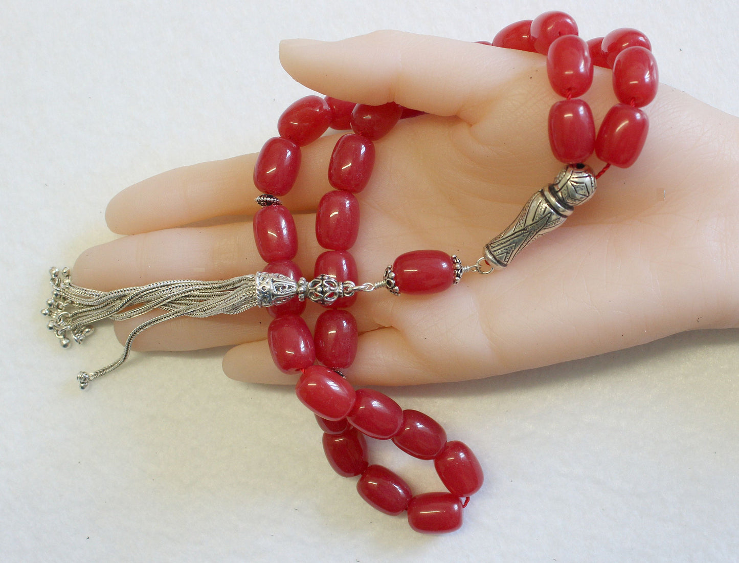 Luxury Prayer Beads Tesbih Large Barrel Tourmaline & Sterling - Collector's