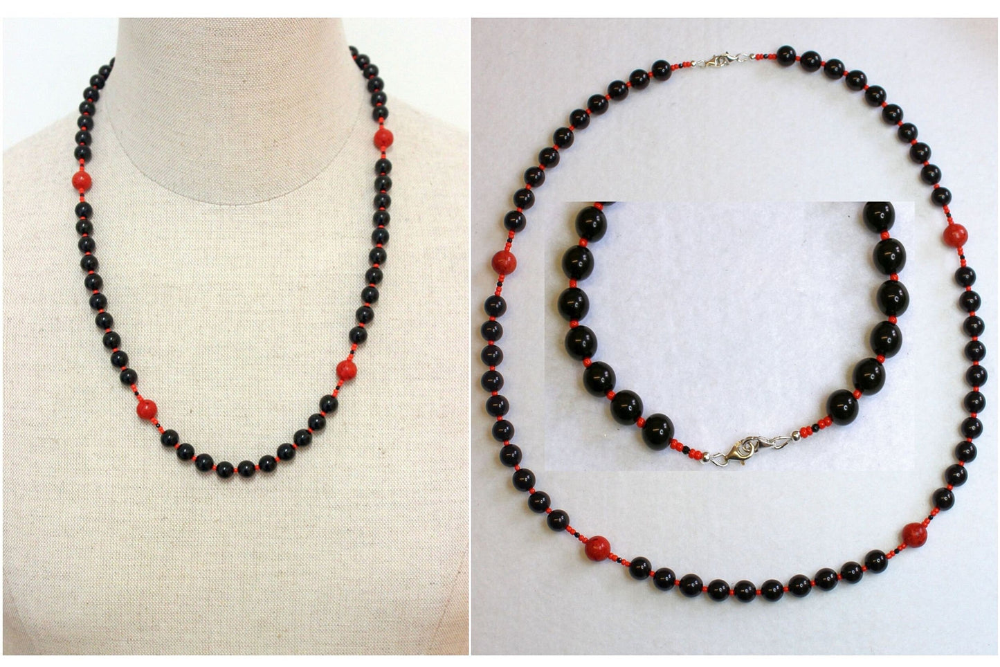 Catholic Rosary Jet, Sterling & Coral with Vintage Gutta Percha Studded Cross Rare Unique