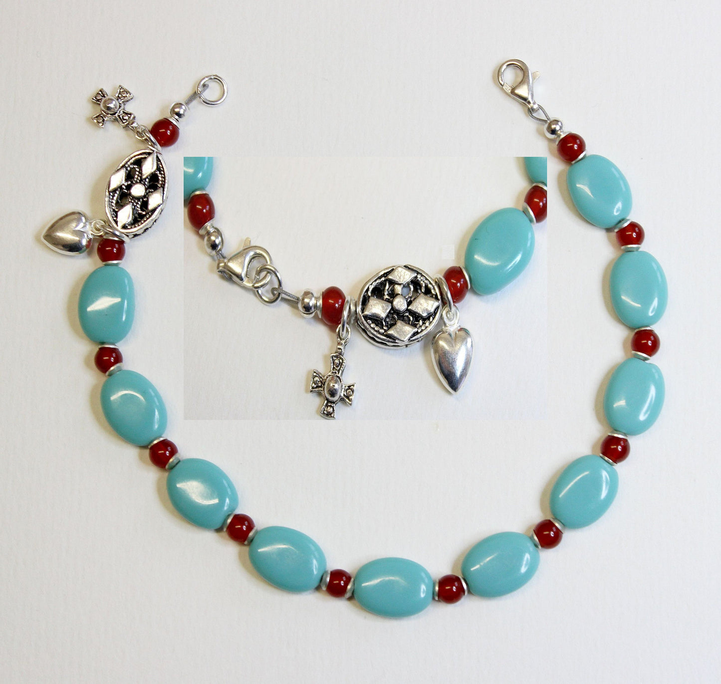 Catholic Rosary Bracelet Turquoise Carnelian & Sterling Silver