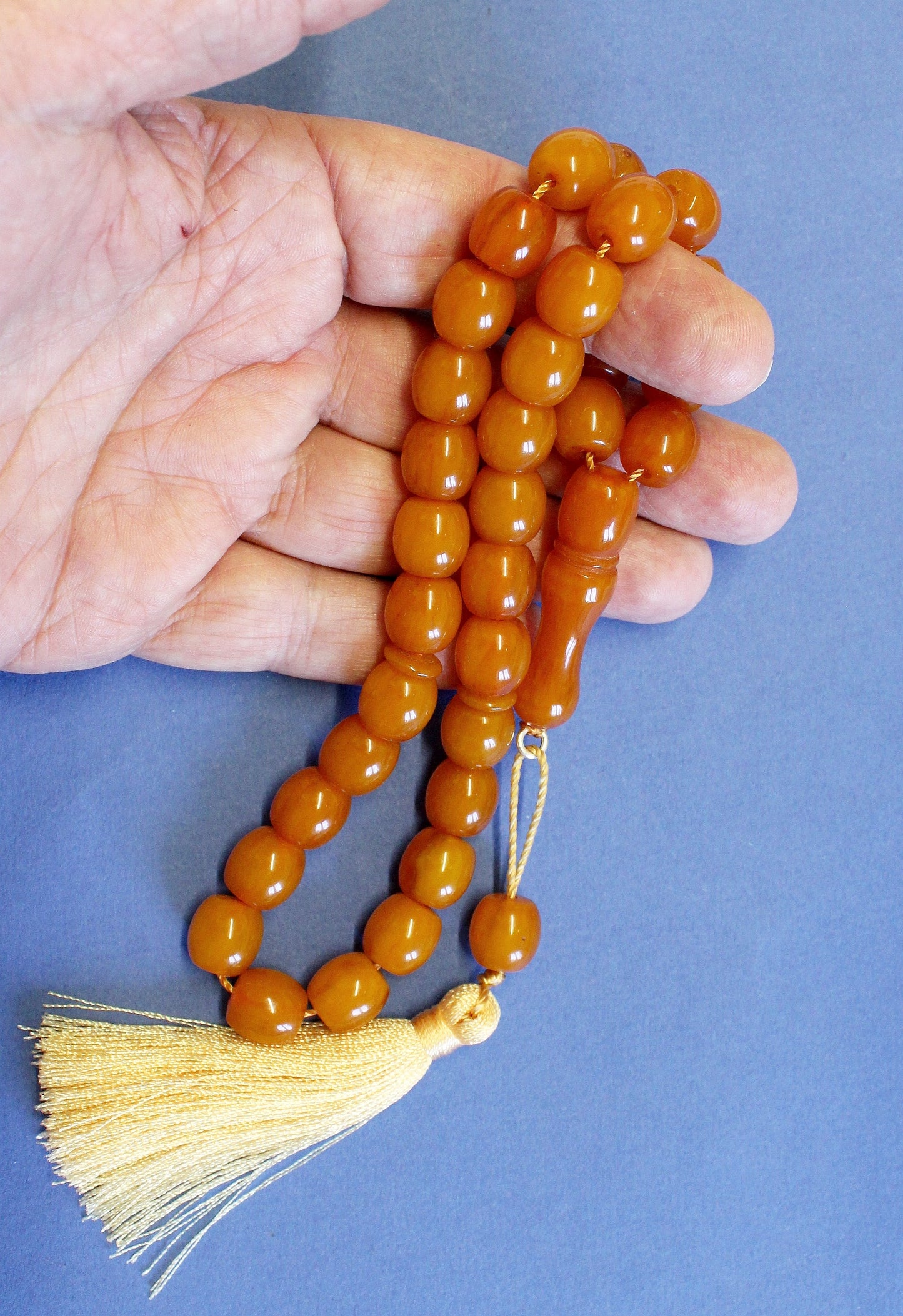 Tesbih Worry Beads Faturan Type Resin of Kahraman Amber Color Vintage 1970's VR COLLECTOR'S -