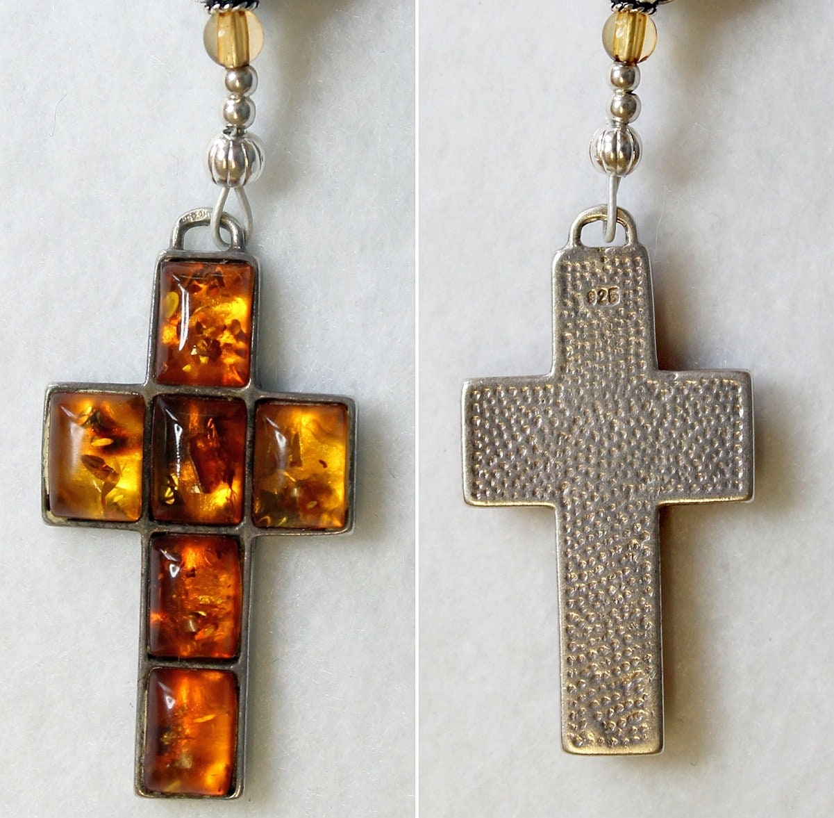 Catholic Travel Rosary Chaplet Vintage Cognac Baltic Amber and Sterling Silver