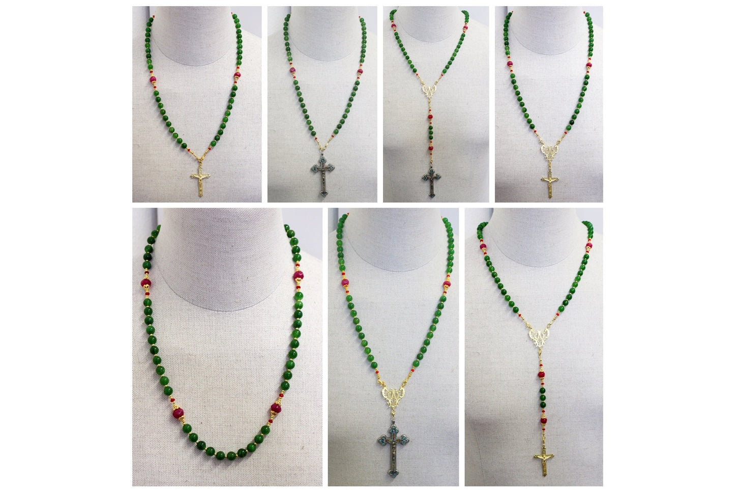 Catholic Rosary Emerald, Vermeil & Micro Mosaic, Wearable, 9 Uses, 2 crosses – RARE - UNIQUE