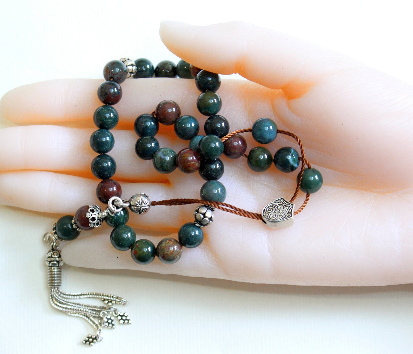 Greek Komboloi Worry Beads Bloodstone and Sterling Silver