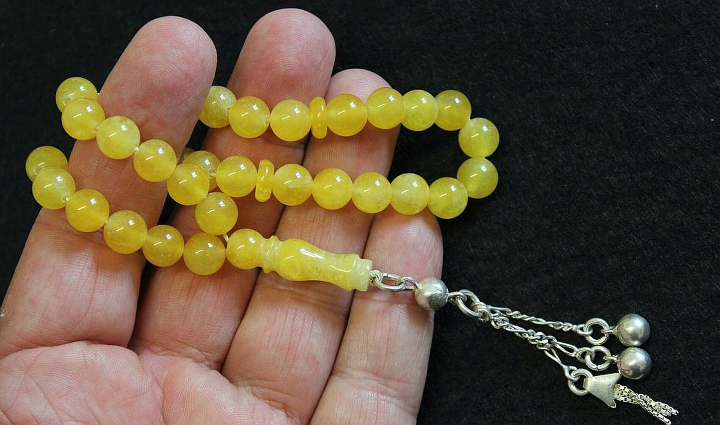 Prayer Worry Beads Tesbih Komboloi Yellow Jade And Sterling Silver Complete