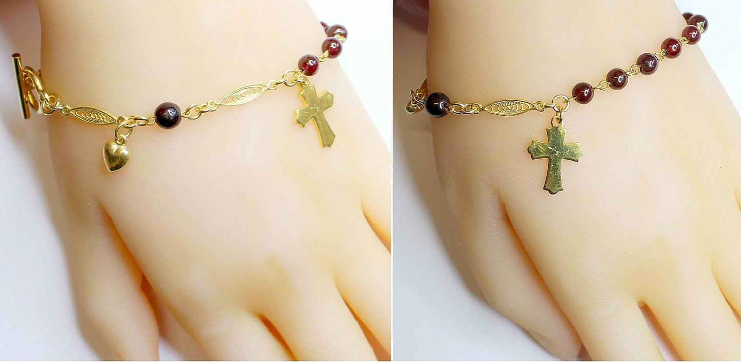 Catholic Rosary Bracelet Garnet and Vermeil Filigree