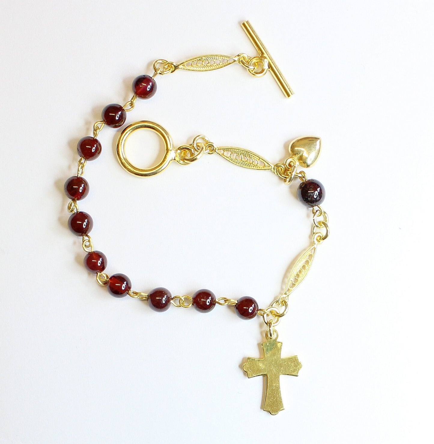 Catholic Rosary Bracelet Garnet and Vermeil Filigree
