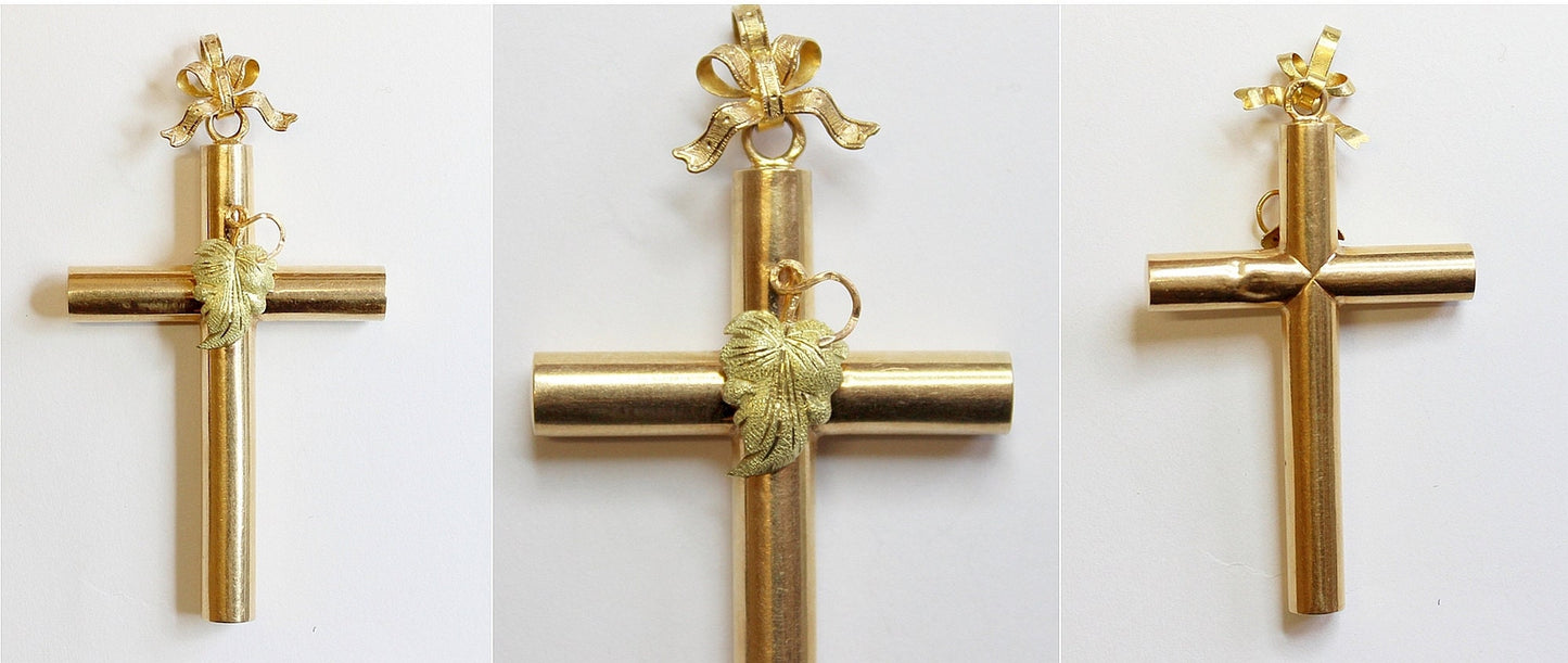 Late 19h Century French Solid 18K Gold Bicolor Intricate Cross Pendant Jewel UNIQUE