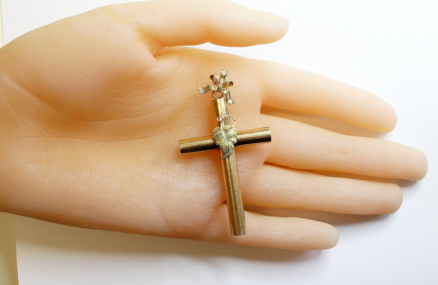 Late 19h Century French Solid 18K Gold Bicolor Intricate Cross Pendant Jewel UNIQUE