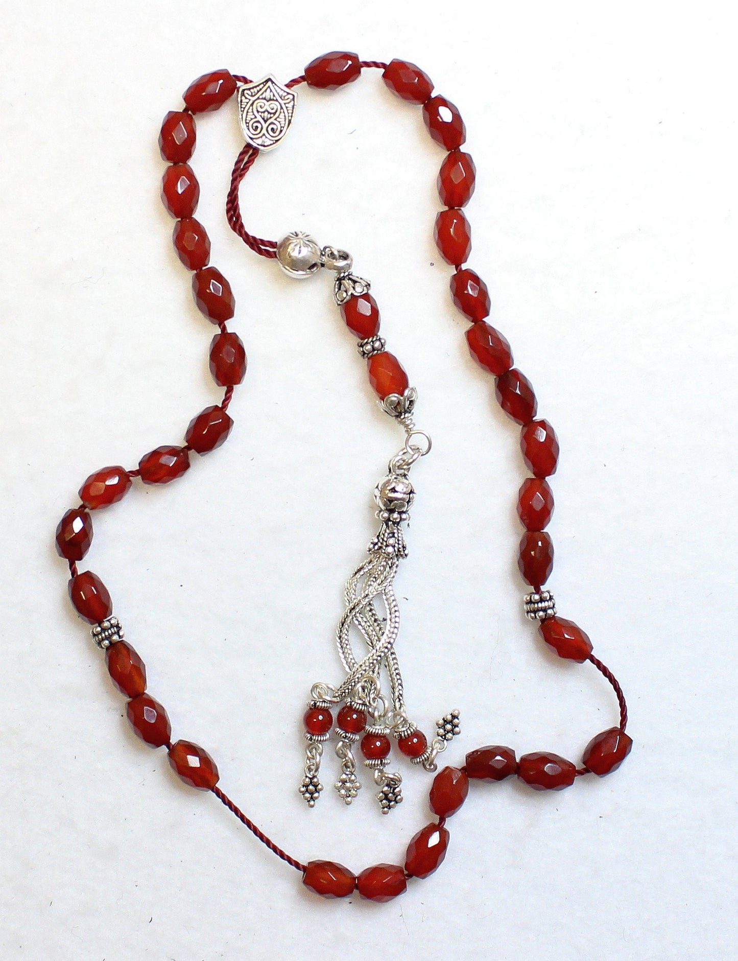 Greek Komboloi Faceted Carnelian & Sterling Silver Worry Beads