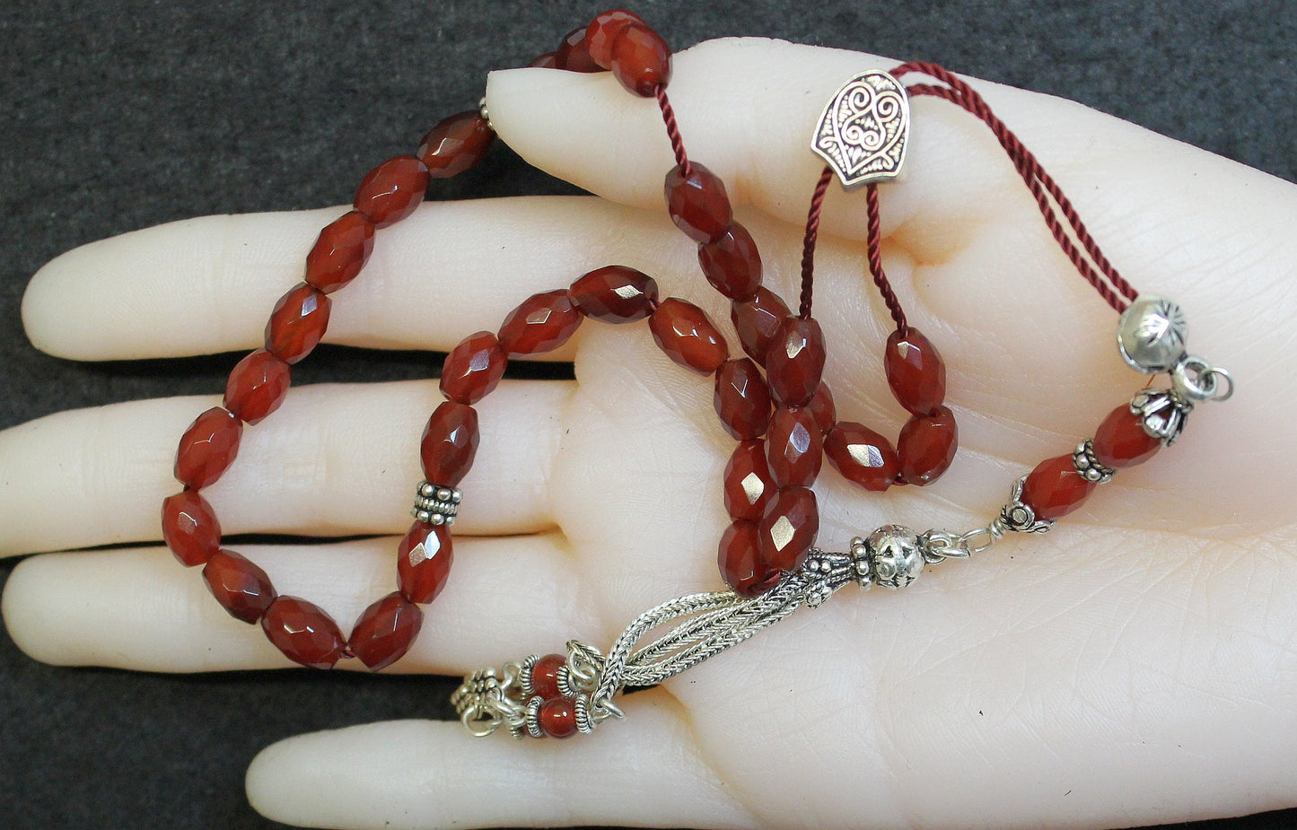 Greek Komboloi Faceted Carnelian & Sterling Silver Worry Beads