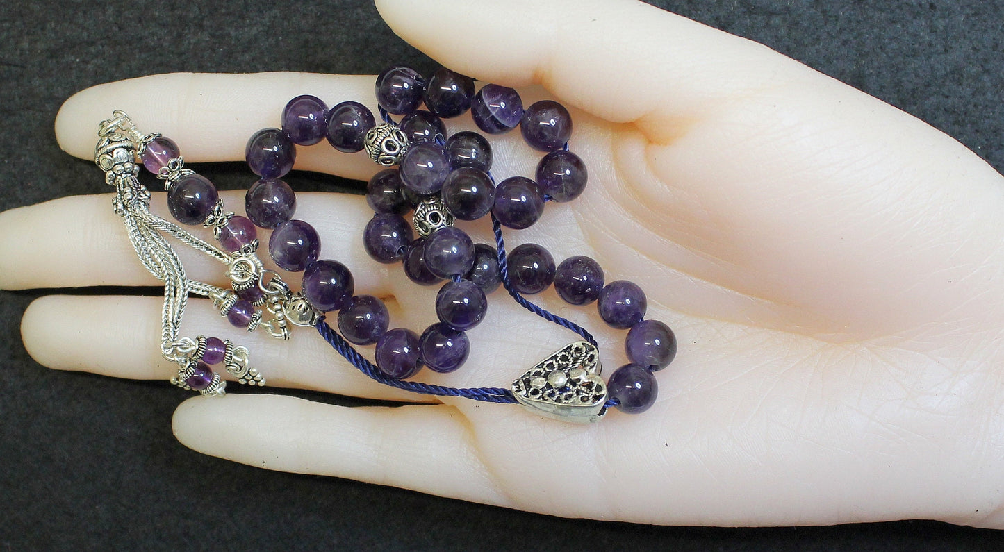 Greek Komboloi Amethyst and Sterling Silver