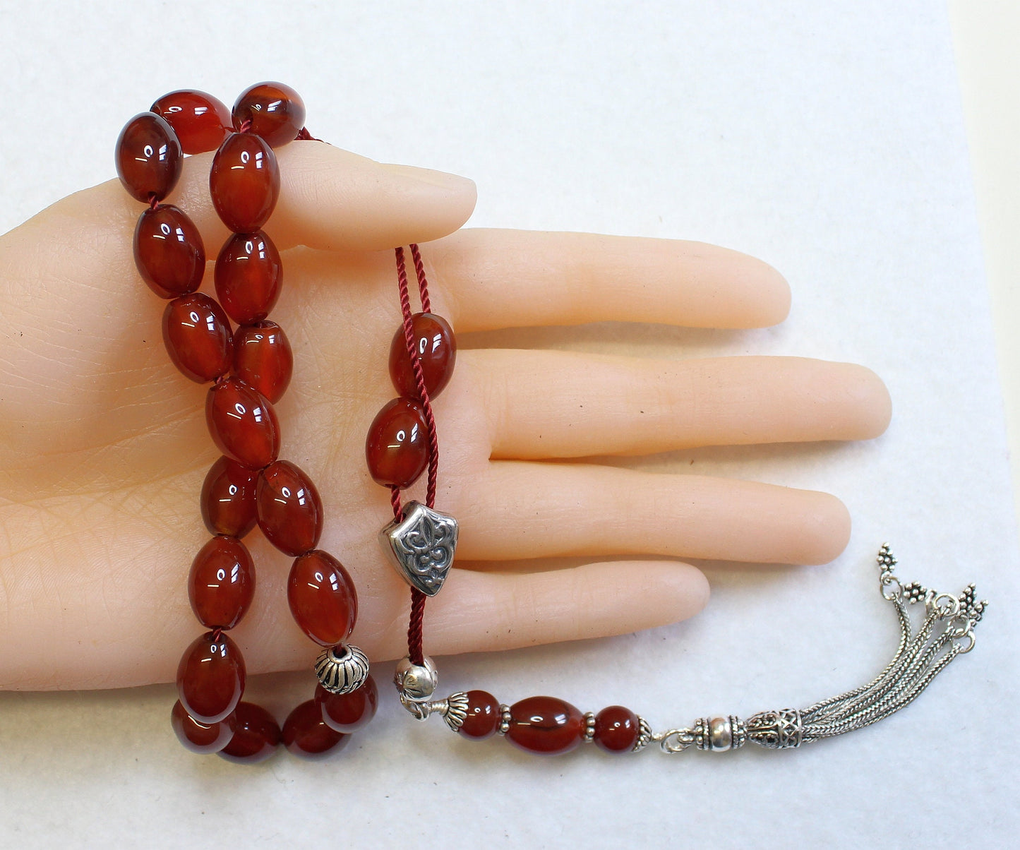 Greek Komboloi Large Oval Carnelian & Sterling Silver - Worry Beads