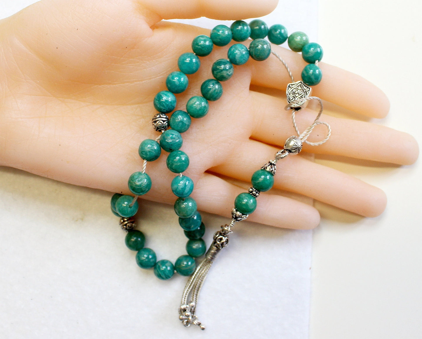 Russian Amazonite & Sterling Silver Greek Komboloi Worry Beads