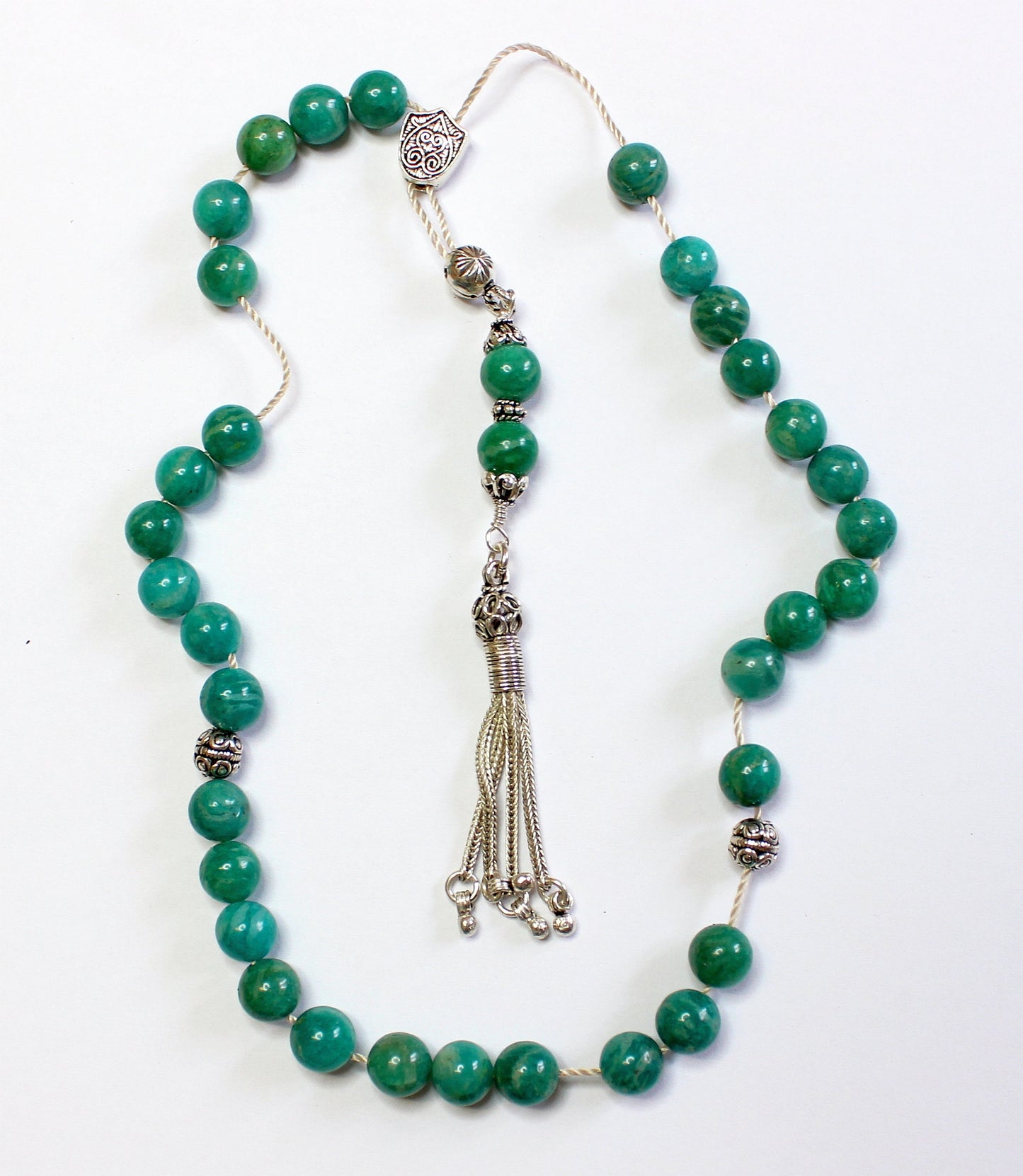 Russian Amazonite & Sterling Silver Greek Komboloi Worry Beads