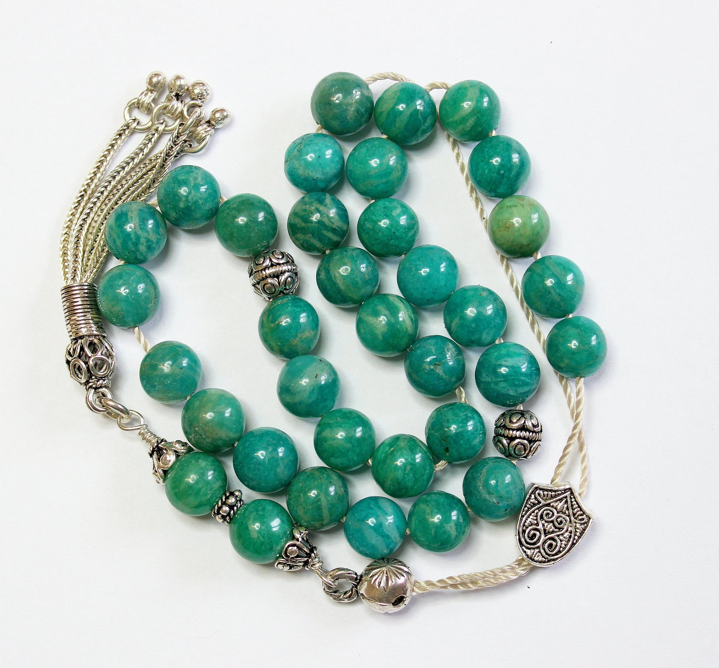 Russian Amazonite & Sterling Silver Greek Komboloi Worry Beads