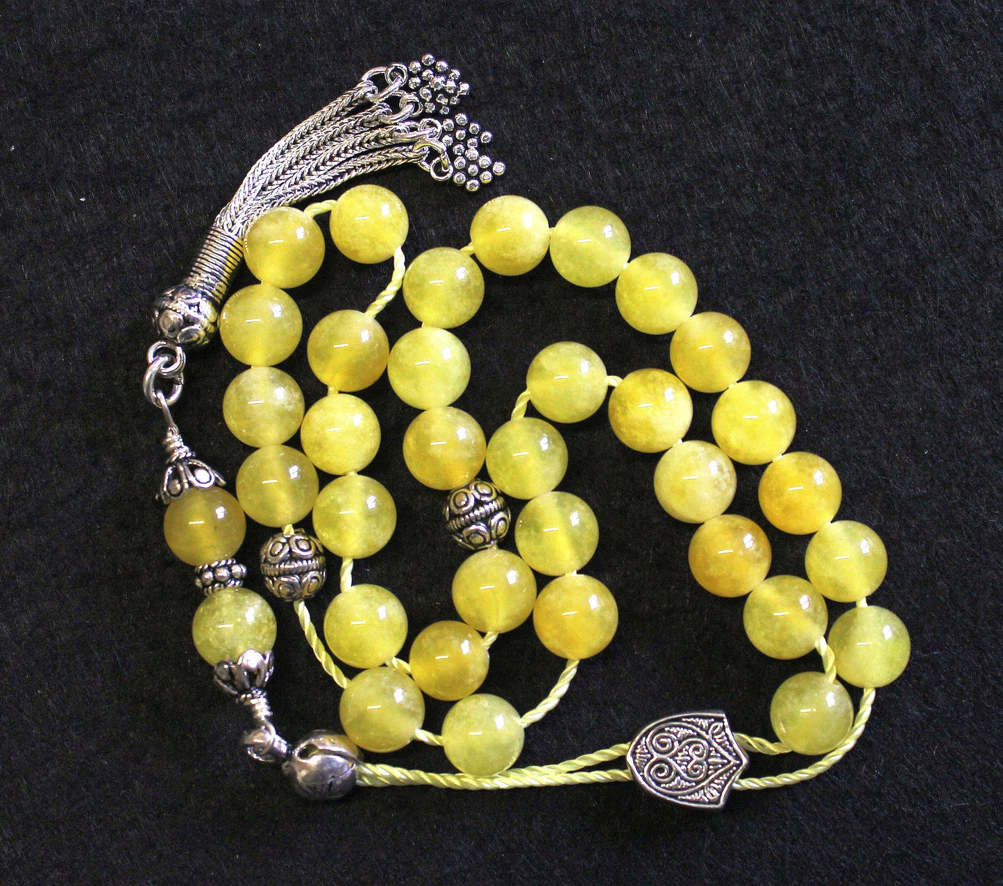Greek Komboloi Yellow Jade Beads & Sterling Silver Parts