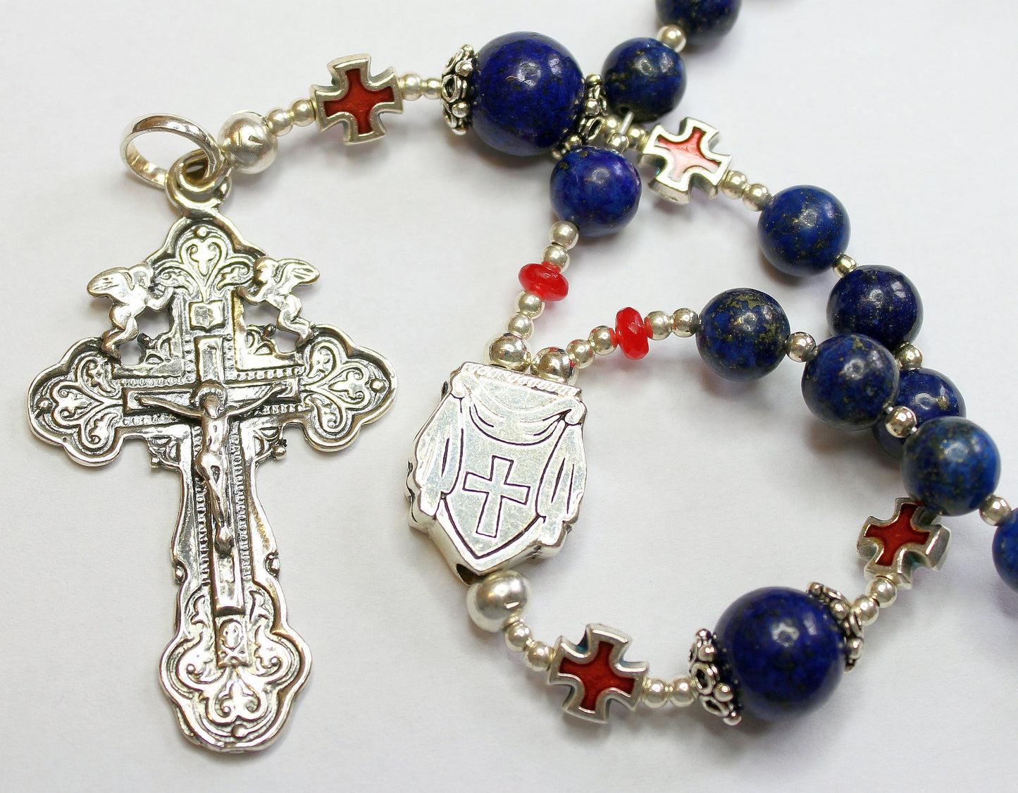 Greek Catholic Rosary Lapis Lazuli Heavy Sterling Silver Memento Mori