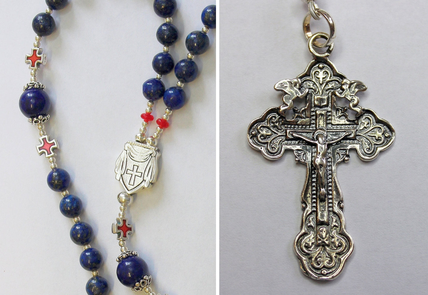 Greek Catholic Rosary Lapis Lazuli Heavy Sterling Silver Memento Mori