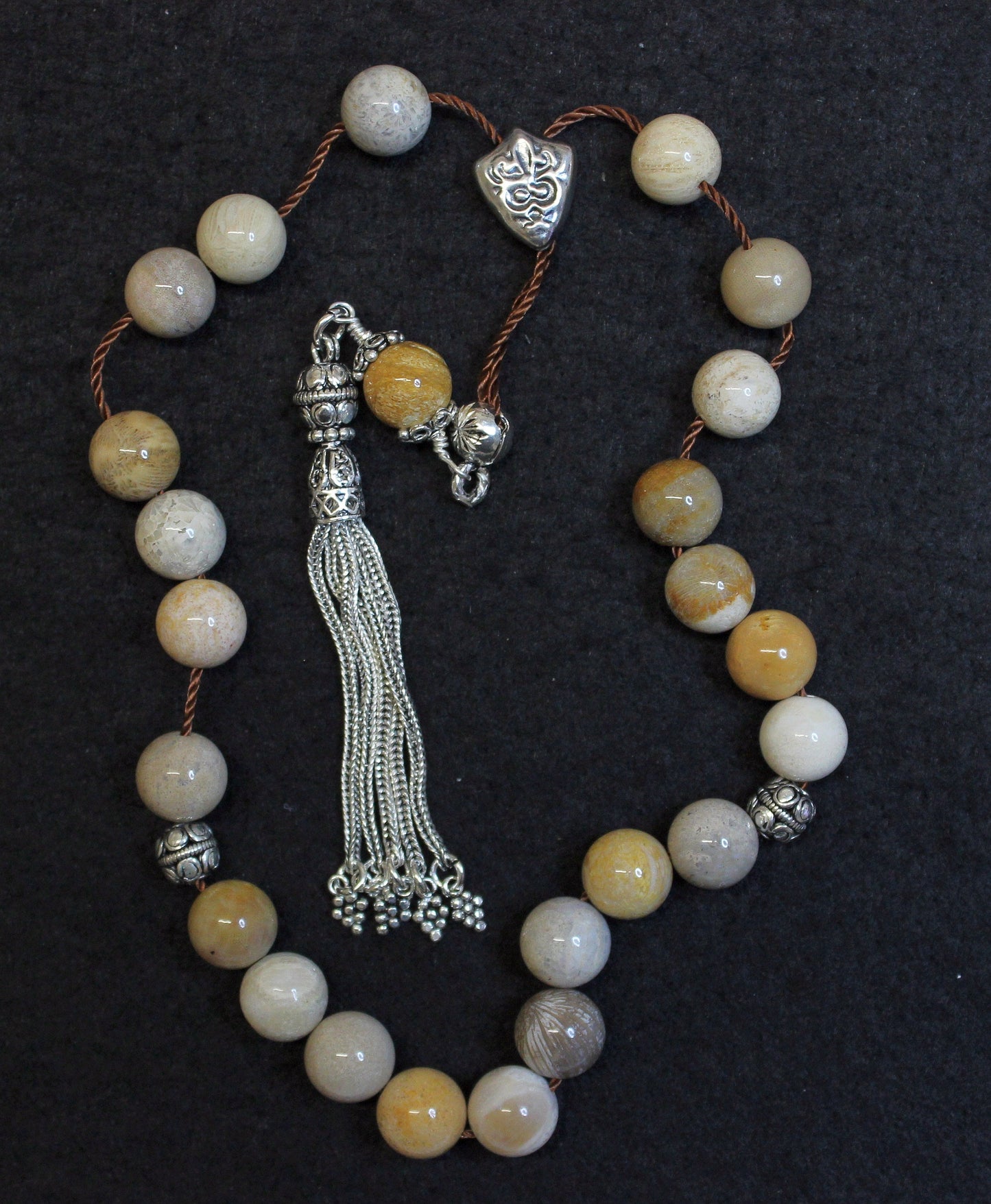 Greek Komboloi Worry Beads Fossil Coral & Sterling - Rarely Seen - Collector's item
