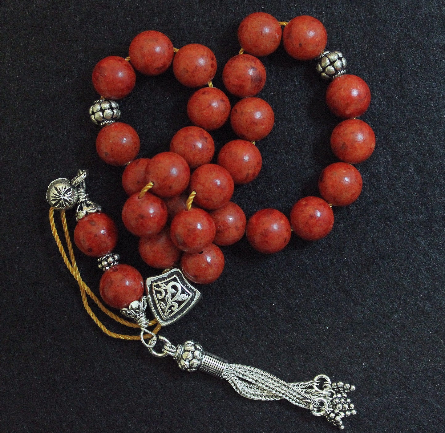 Worry Beads Greek Komboloi Red Sponge Coral & Sterling Silver