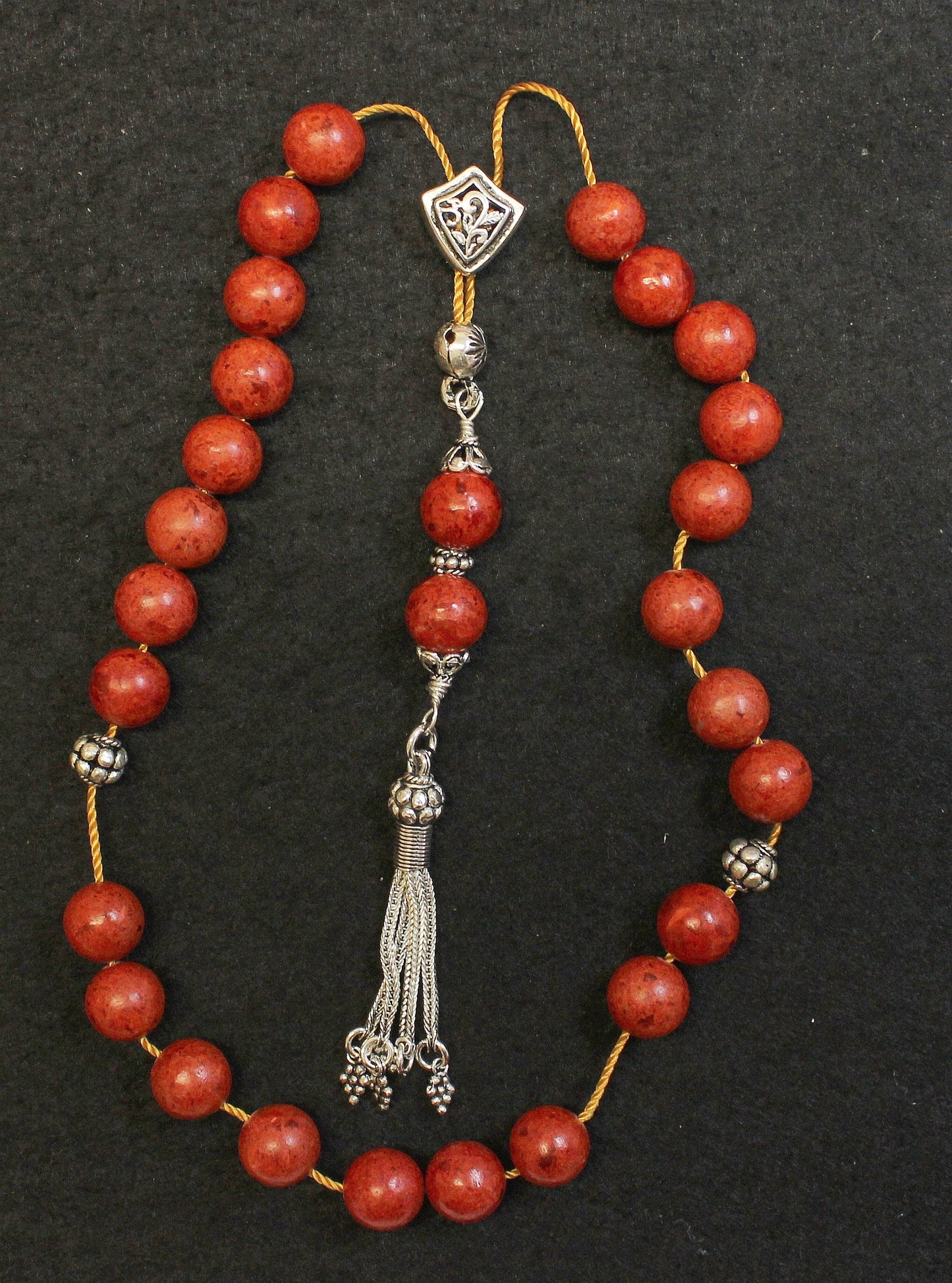 Worry Beads Greek Komboloi Red Sponge Coral & Sterling Silver