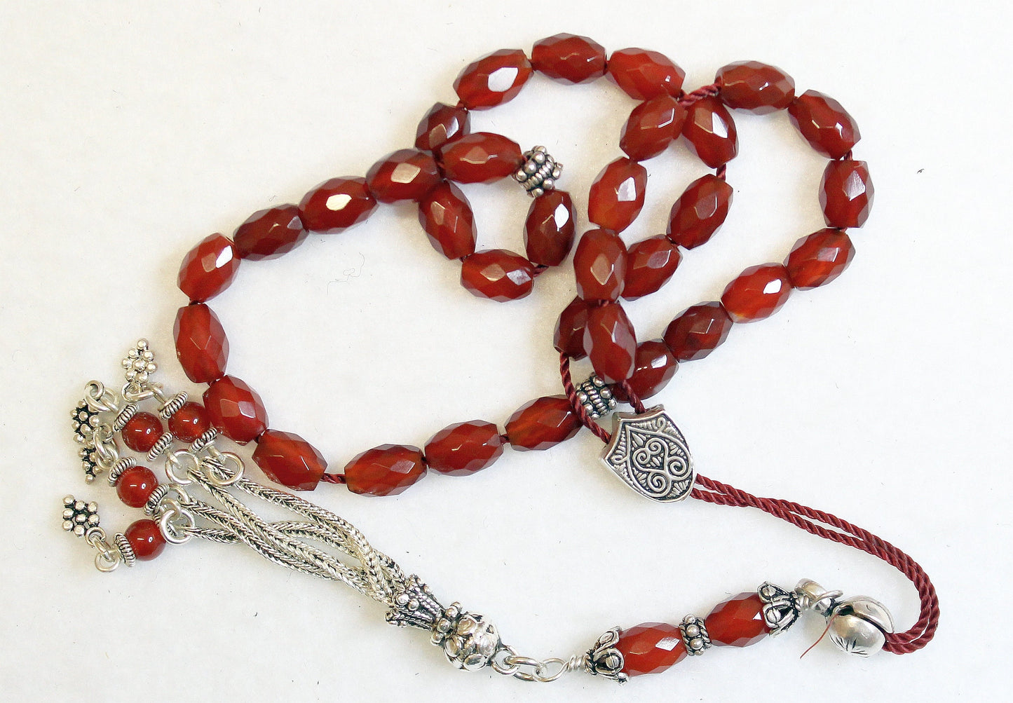 Greek Komboloi Faceted Carnelian & Sterling Silver Worry Beads