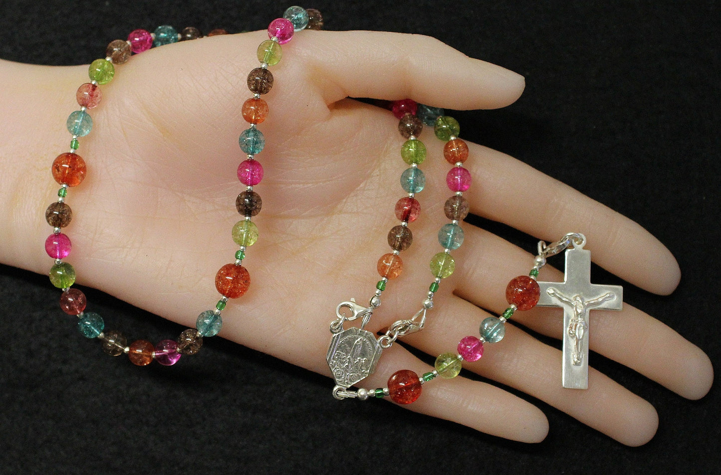 Wearable Catholic Rosary Tourmaline & Sterling Silver - 4 different uses - SPECIAL