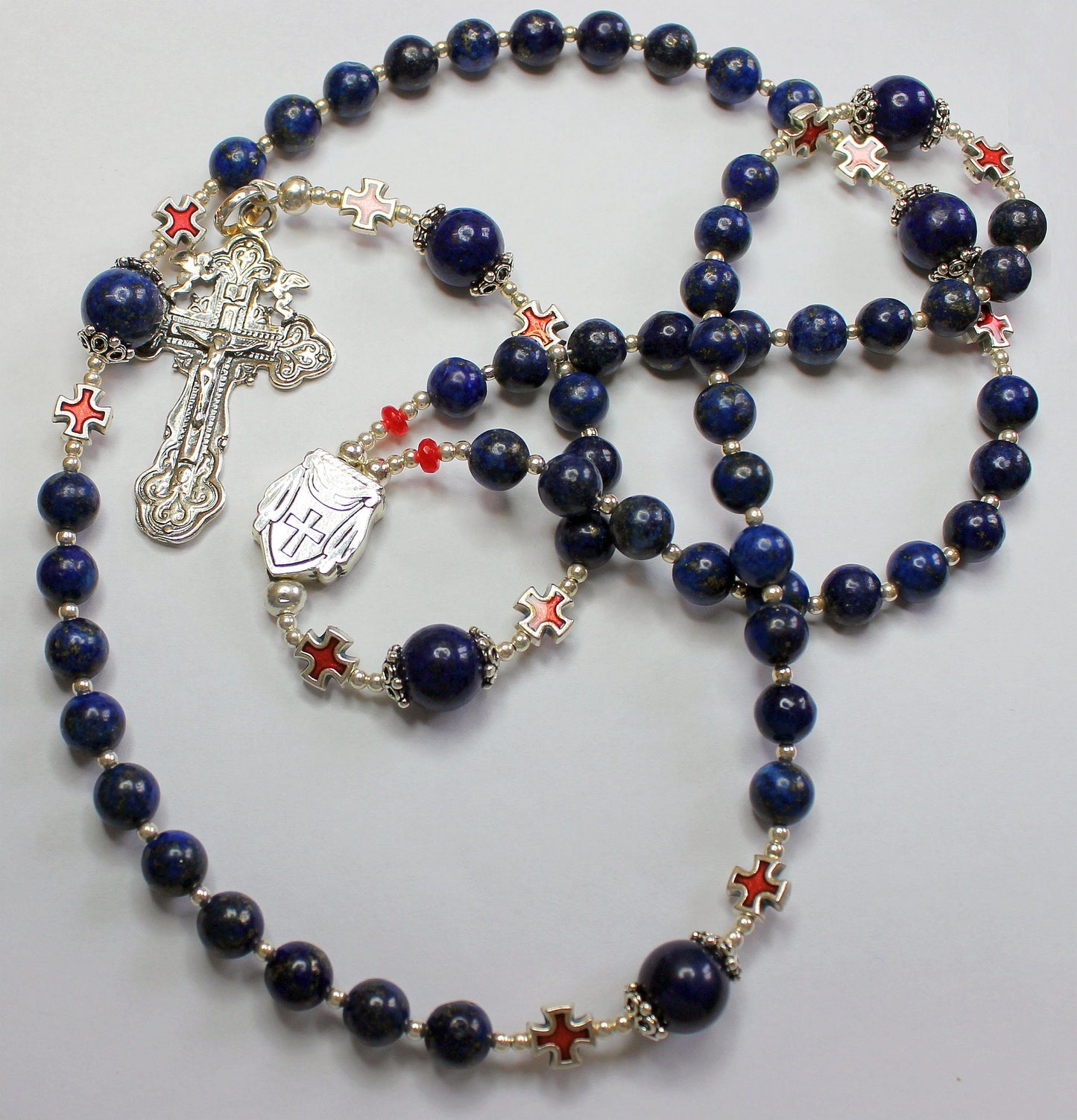 Greek Catholic Rosary Lapis Lazuli Heavy Sterling Silver Memento Mori